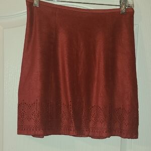 Express Women's Faux Suede Laser Cut Lined Burnt Orange/Rust Skirt 6 Stretchy